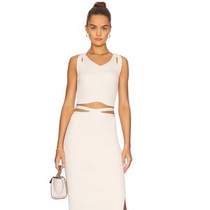 Jonathan Simkhai Lilliane Ivory Knit Cut--Out Halter Top & Orion Rib Kni…